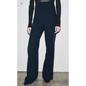 ZARA High Waisted Wide Leg Zipper Pants Navy Blue Size XS